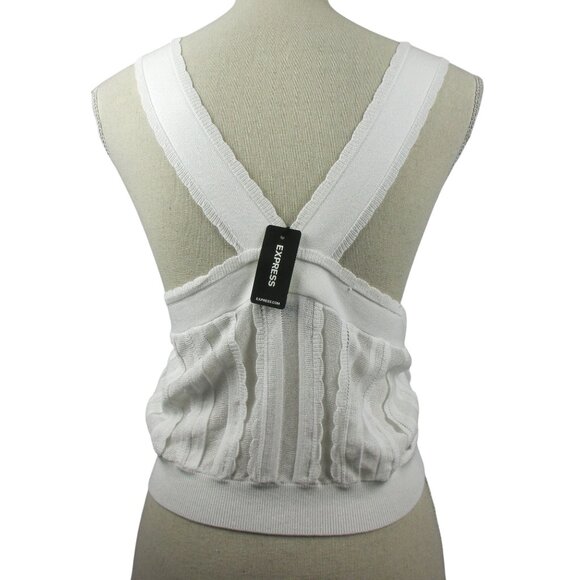 Express Cropped Cami Tops XL Lace White Black SET OF 2 NWT Boho Coastal Flirty - Picture 6 of 8